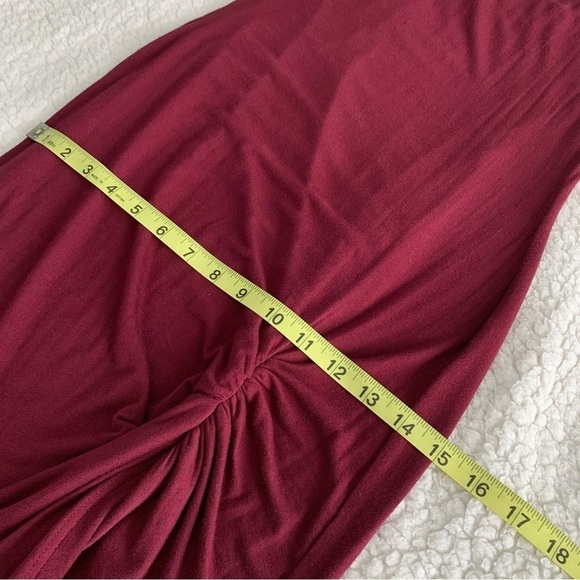 Lulus Everything To Me Event Dress NEW Womens Small Burgundy Ruched Slit Midi - Picture 13 of 14